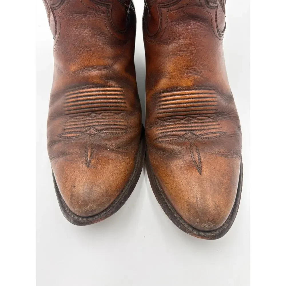 Vintage Justin Boots Western Cowboy Boots Men's Size 10 Brown Pull-On Round Toe